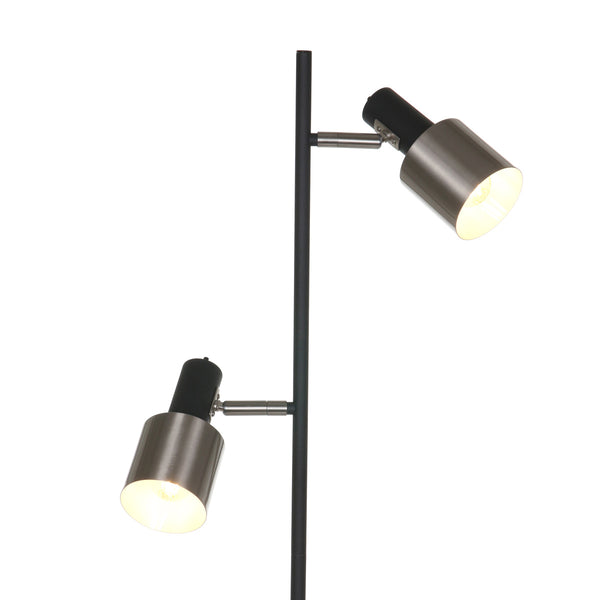 Vloerlamp fjorgard 1702zw - stoere 2-lichts lamp in zwart met metaal