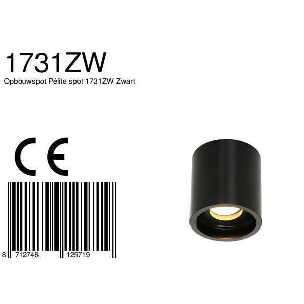 Opbouwspot Pélite spot 1731ZW Zwart