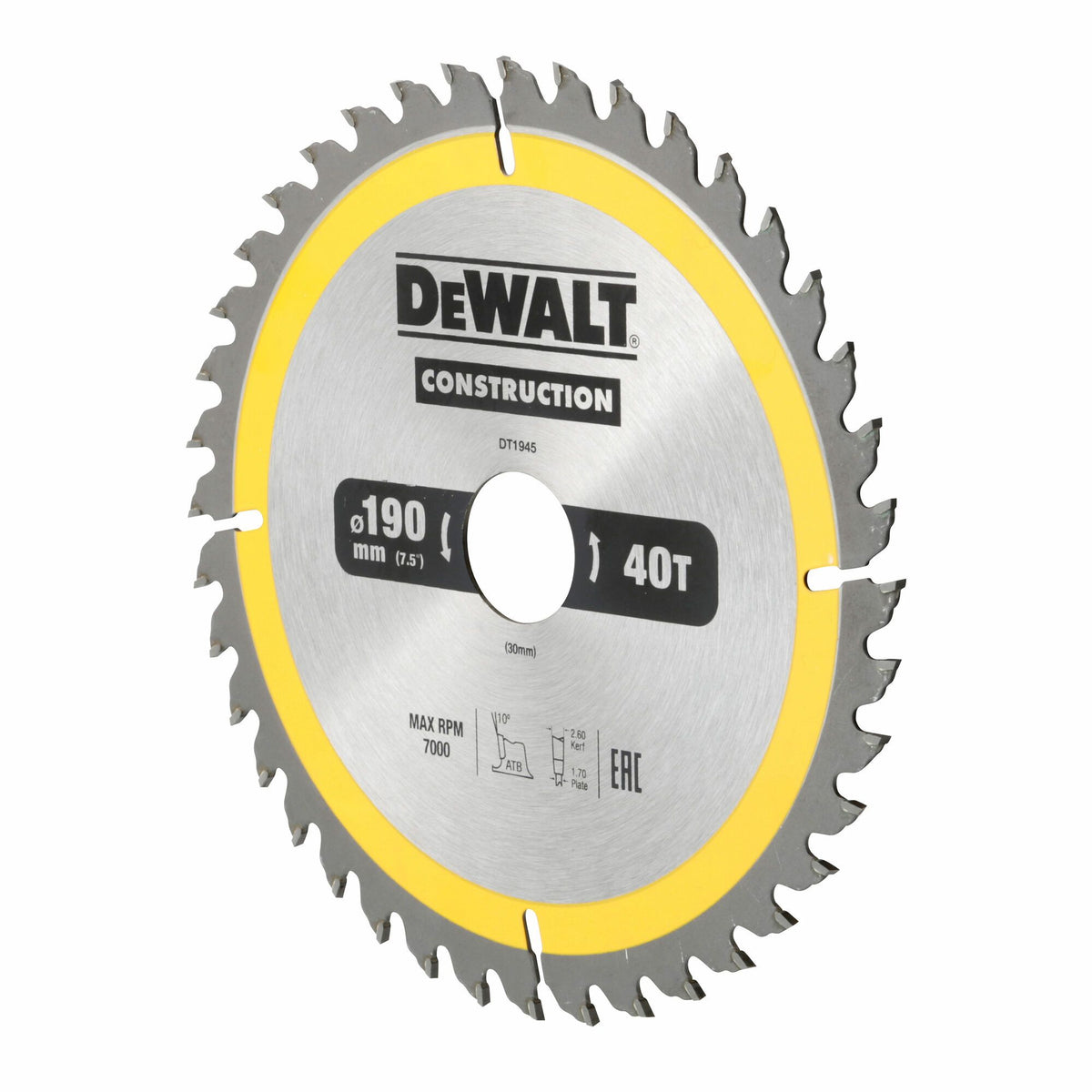 DT1945-QZ Construction cirkelzaagblad 190x30mm 40T