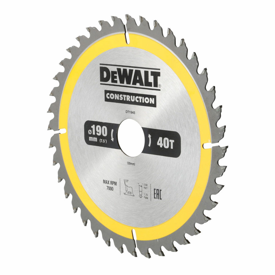 DT1945-QZ Construction cirkelzaagblad 190x30mm 40T