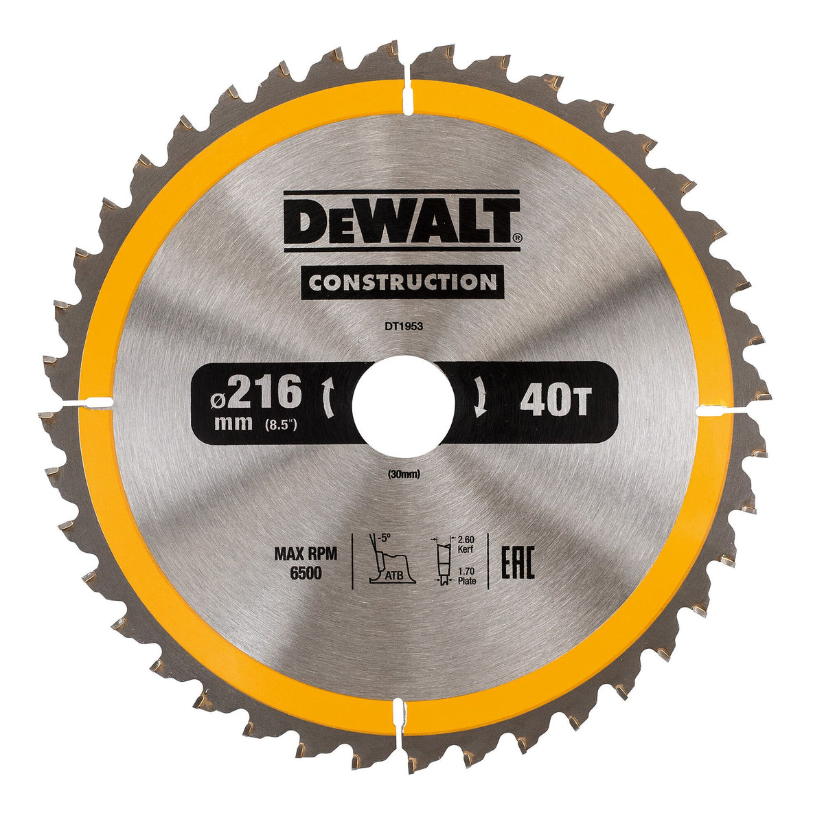 DT1953-QZ Construction cirkelzaagblad 216x30mm 40T