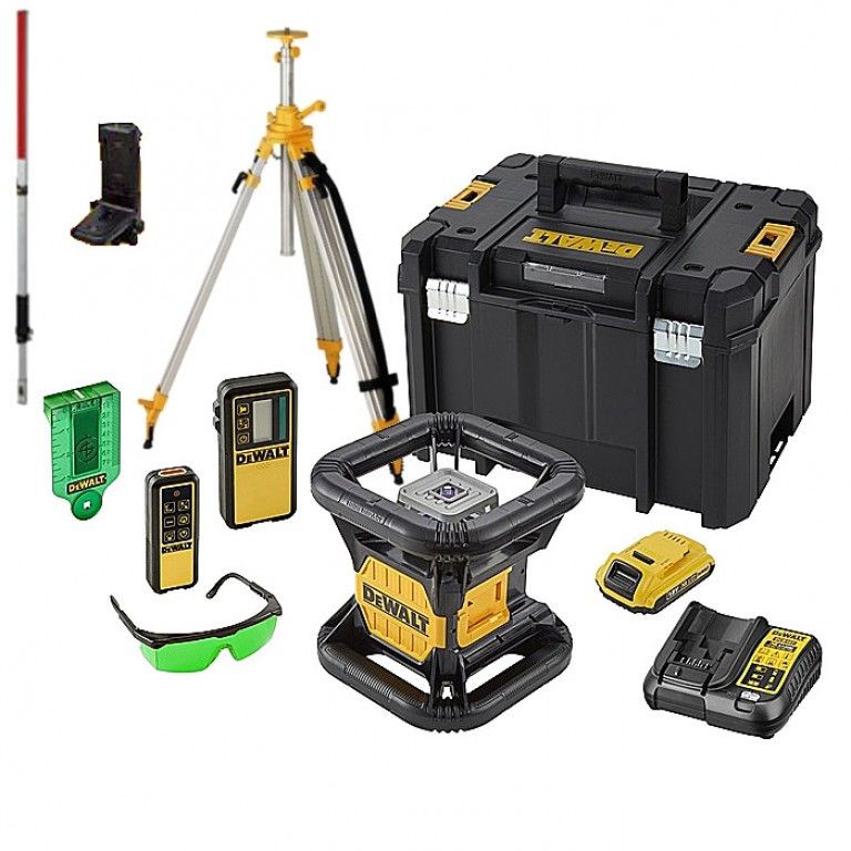 DCE079D1G-SET 18V Rot. laser, statief & lat - Groen
