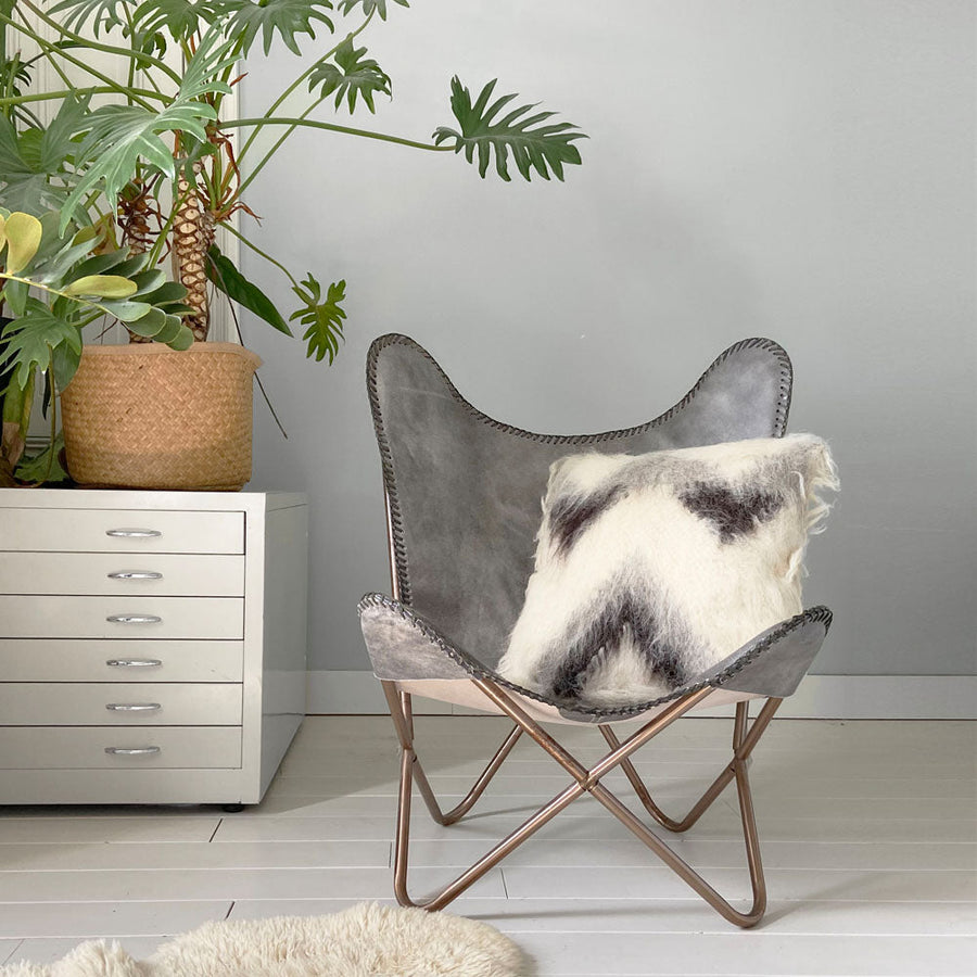 Malagoon sierkussen zigzag - gebroken wit, grijstinten - 50x50cm 100% wol