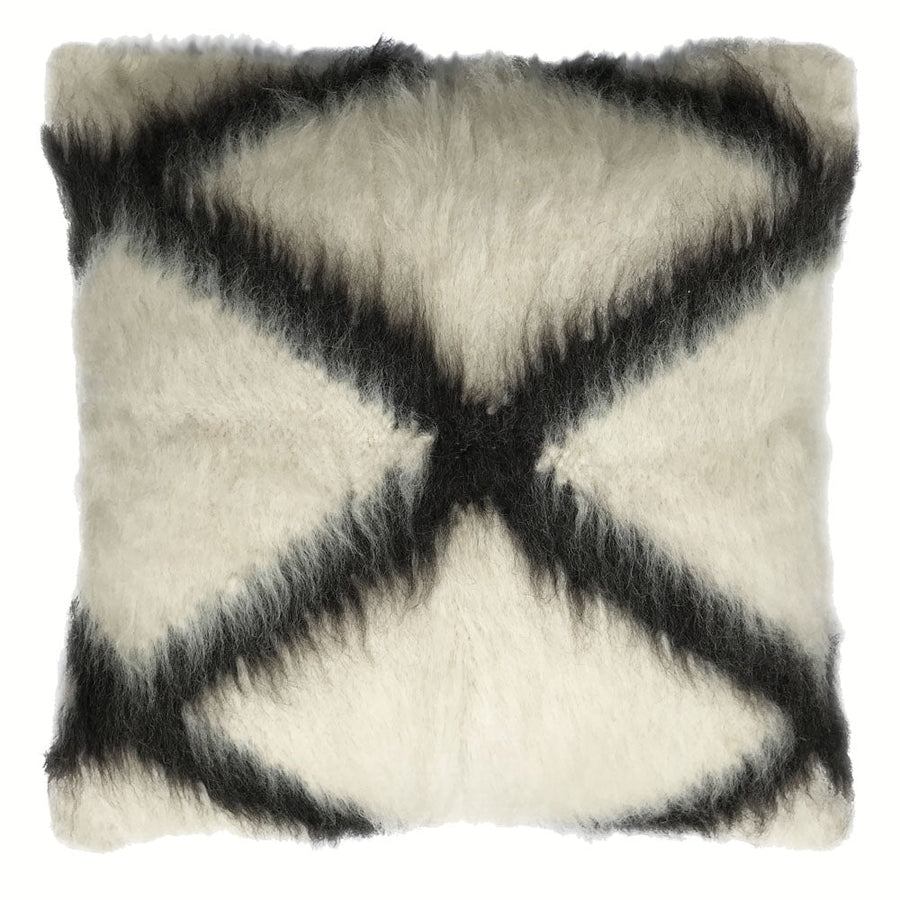 Malagoon vloerkussen cross - gebroken wit, zwart motief - 90x90cm 100% wol