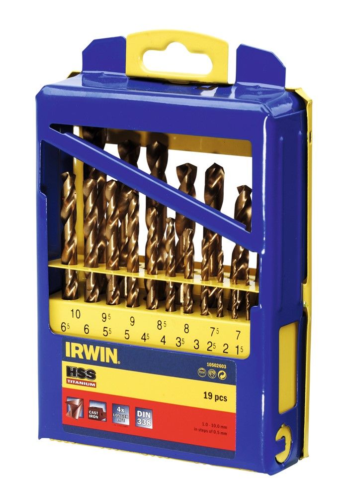 HSS Metaalboren 135° Titanium, 19-delige set in metalen koffer: 1,0 - 10,0 mm in stappen van 0,5 mm