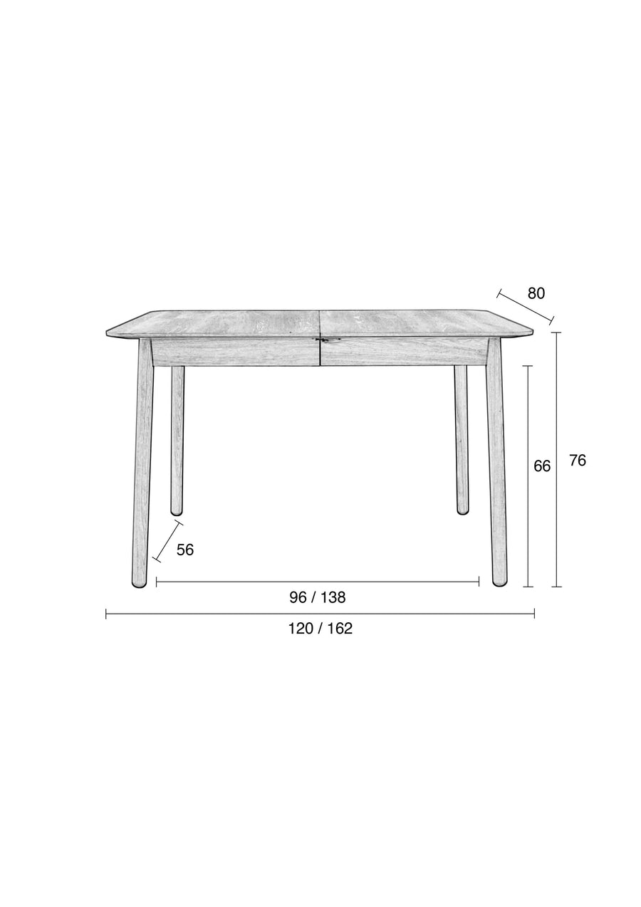 Tafel Glimps 120/162x80 Naturel