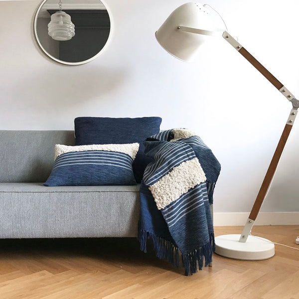 Malagoon plaid tribal - indigoblauw mélange - 125x150cm