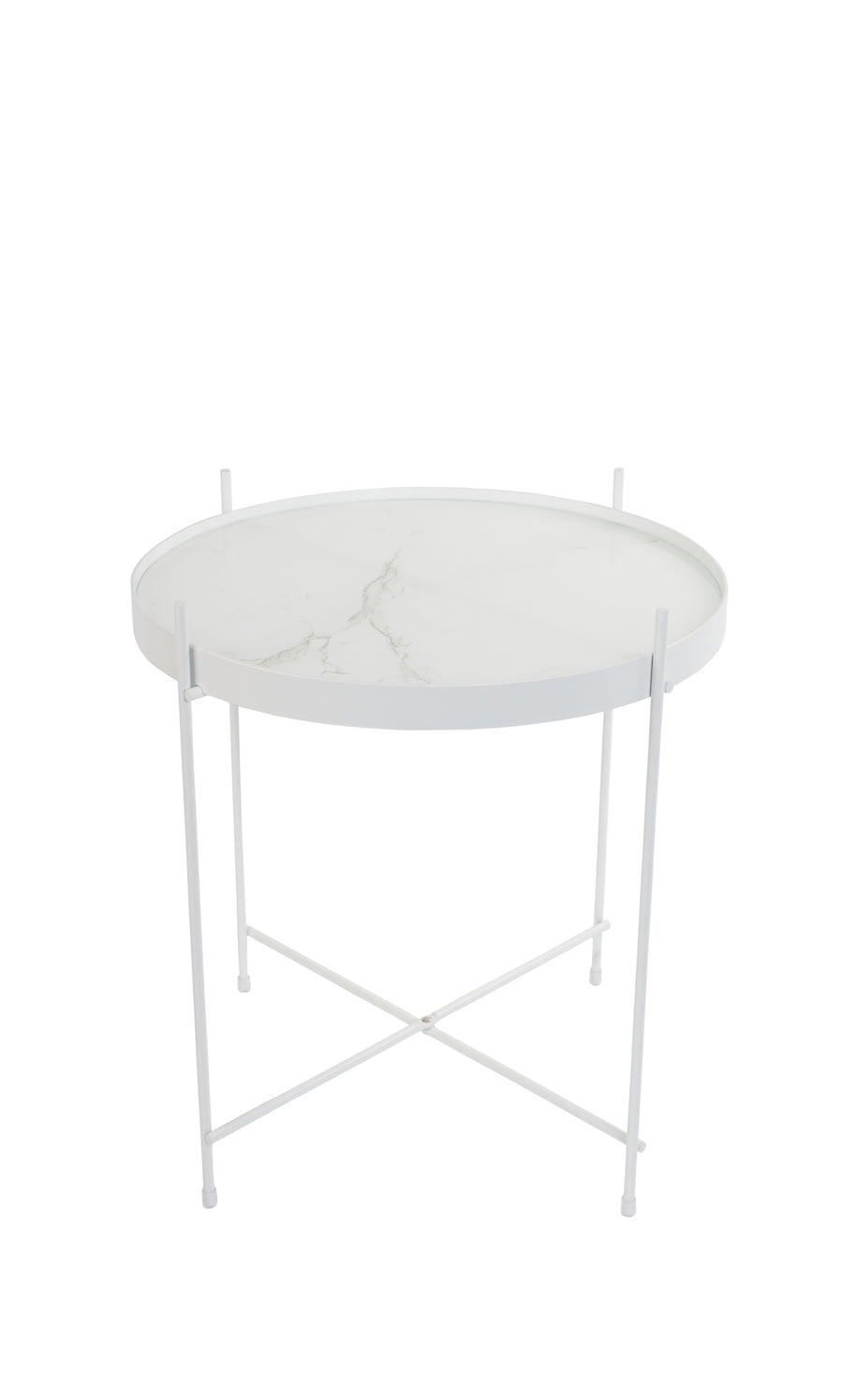 Cupid bijzettafel rond 43 cm glas/ marmer wit