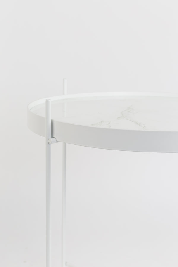 Cupid bijzettafel rond 43 cm glas/ marmer wit