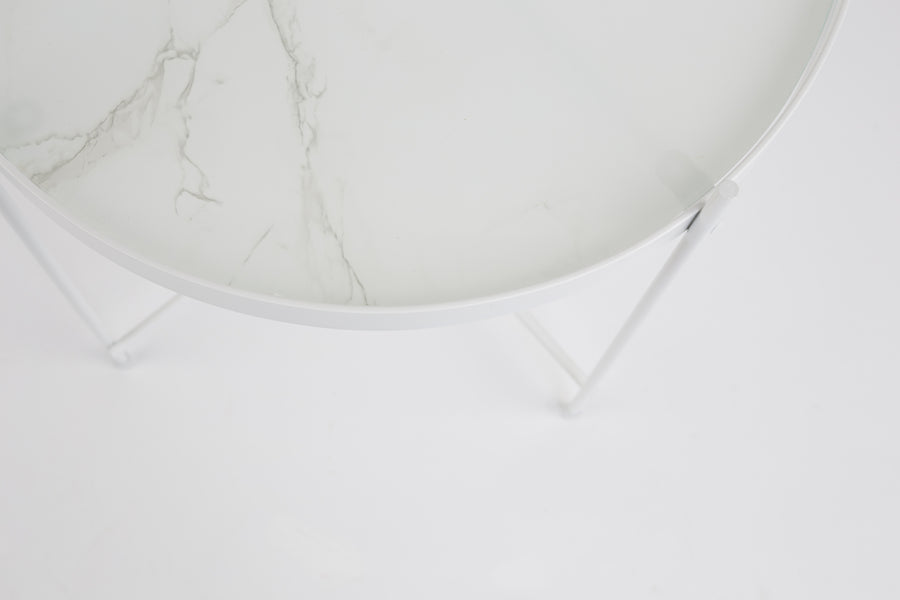 Cupid bijzettafel rond 43 cm glas/ marmer wit
