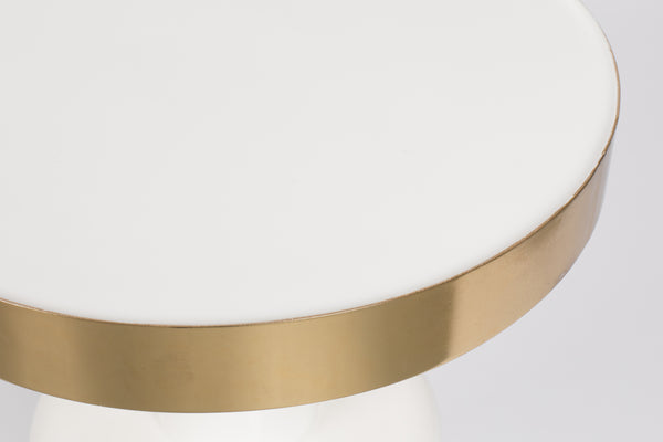 Glam bijzettafel rond 36 cm wit/ goud