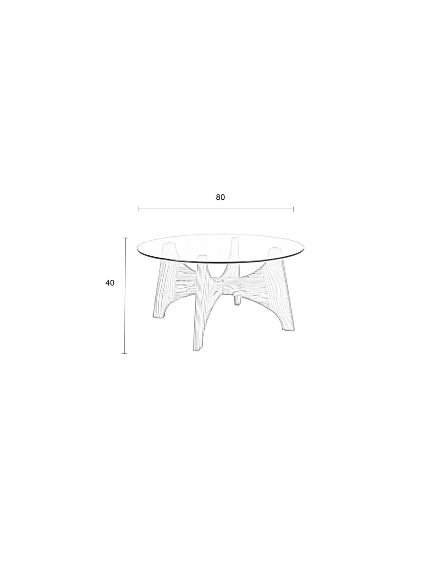 Kobe salontafel rond 80 cm glas/ hout