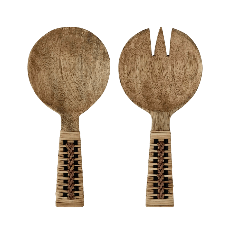 Wooden serving set w/ cane