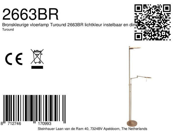 Bronskleurige vloerlamp Turound 2663BR lichtkleur instelbaar en dimbaar