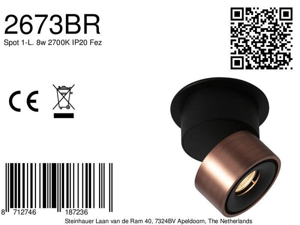 Bronzen 1 lichts spot fez 2673br dimbaar draaibaar en kantelbaar