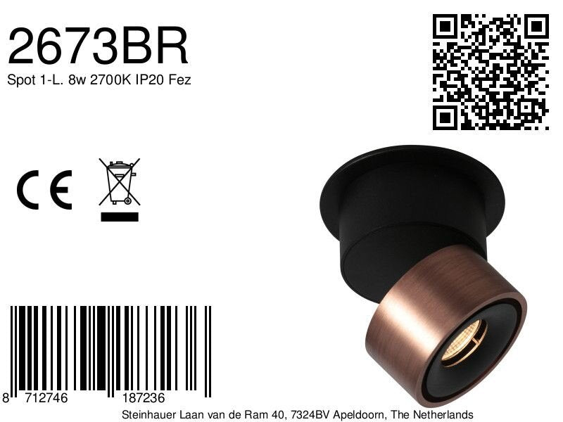 Bronzen 1 lichts spot fez 2673br dimbaar draaibaar en kantelbaar