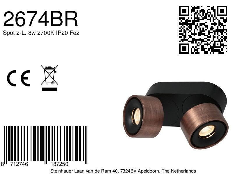 Bronzen 2 lichts spot fez 2674br dimbaar draaibaar en kantelbaar