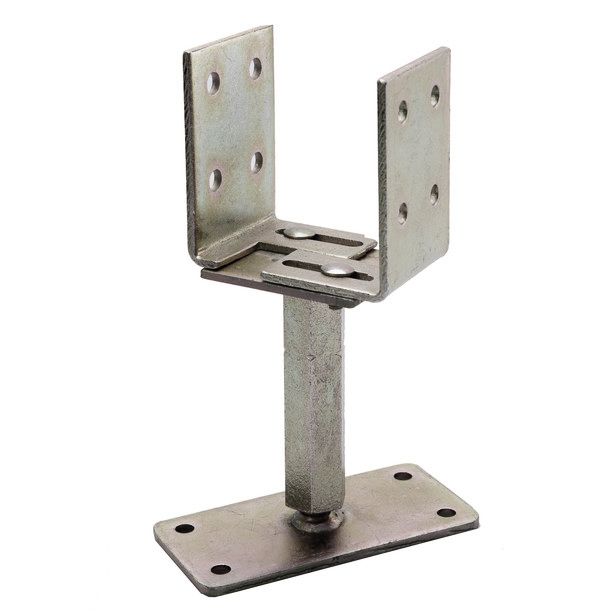 Verstelbare paaldrager in hoogte en breedte Type U, Grondplaat 160x80x6mm, Zijplaat 110x80x4mm, Hoogte 140-200mm & Breedte 80-160mm, verstelbaar met s