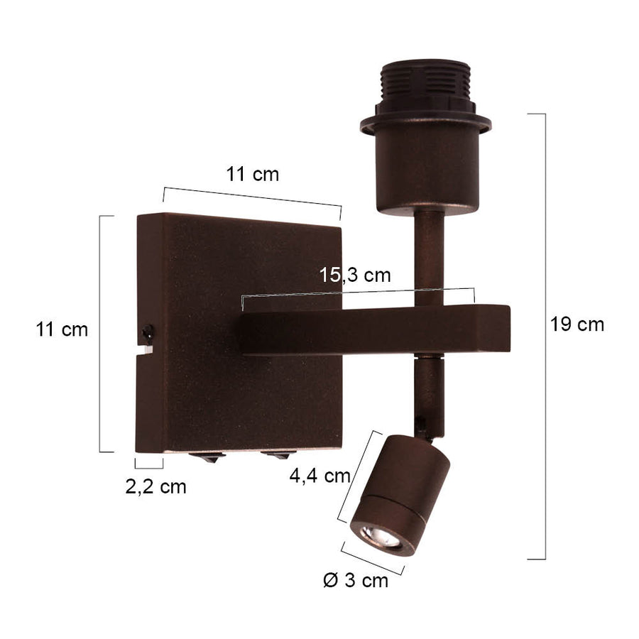 Wandlamp stang 2995ca armatuur met leeslamp in cacao metaal