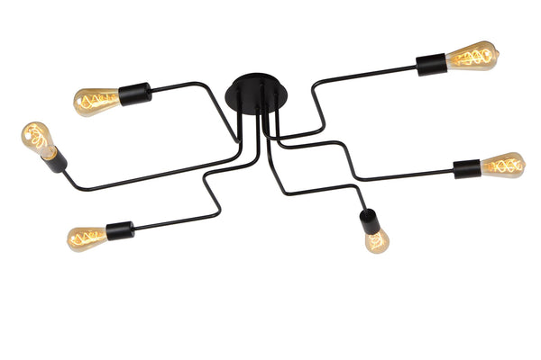 Lucide LESTER plafondlamp 6 × E27, zwart