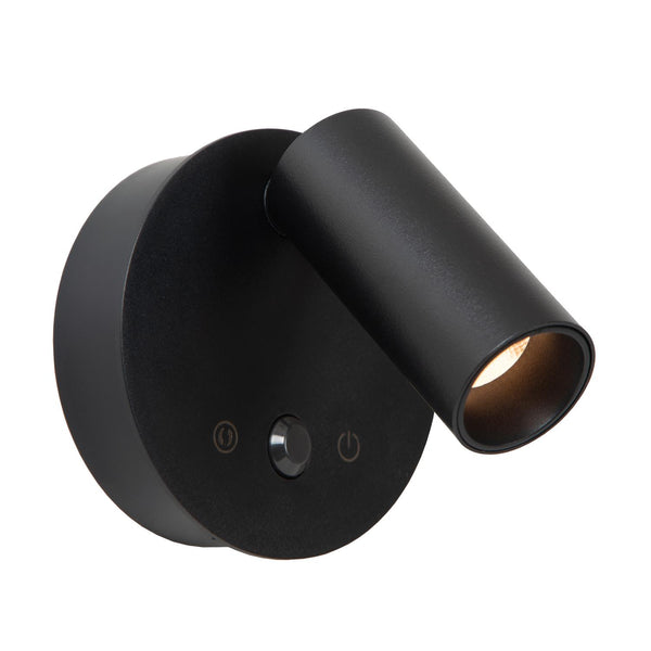 Lucide TONI oplaadbare LED-wandspot met dimfunctie en bewegingssensor Ø 8,1 cm, 2 W, 2700–4000 K, zwart