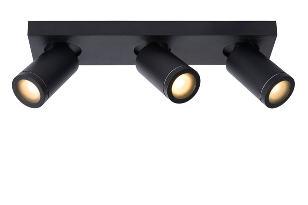 Lucide TAYLOR dimbare LED-plafondspot voor de badkamer 3 × GU10, 3 × 5 W, IP44, 2200–3000 K, zwart