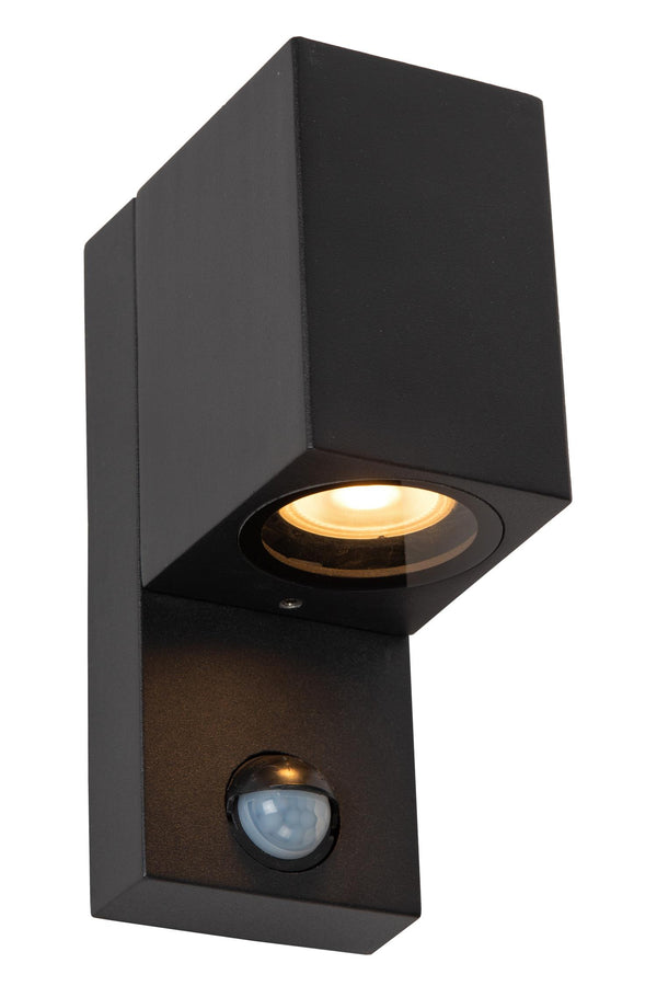 Lucide ZARO wandspot voor binnen en buiten met bewegings- en dag-nachtsensor GU10, IP65, zwart