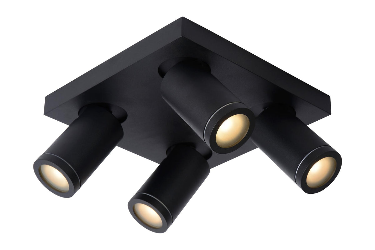 Lucide TAYLOR dimbare LED-plafondspot voor de badkamer 4 × GU10, 4 × 5 W, IP44, 2200–3000 K, zwart