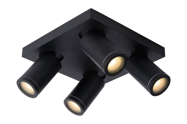 Lucide TAYLOR dimbare LED-plafondspot voor de badkamer 4 × GU10, 4 × 5 W, IP44, 2200–3000 K, zwart