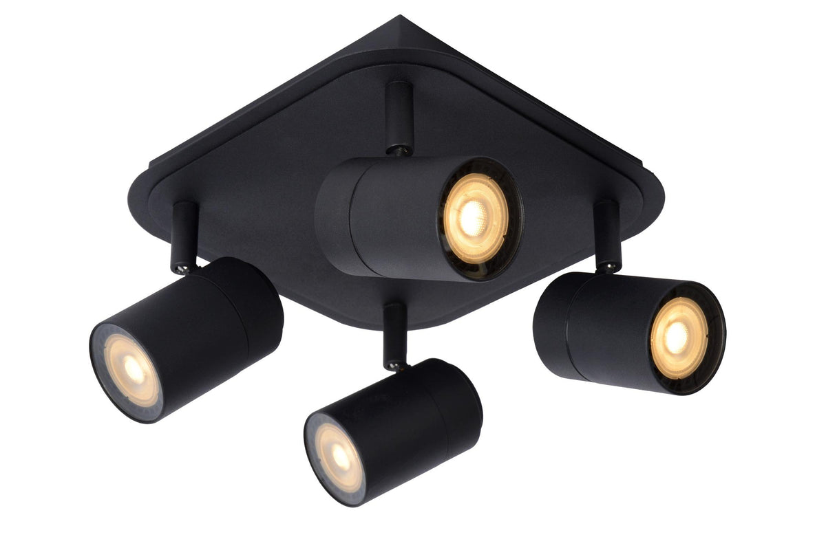 Lucide LENNERT dimbare LED-plafondspot voor de badkamer 4 × GU10, 4 × 5 W, IP44, zwart