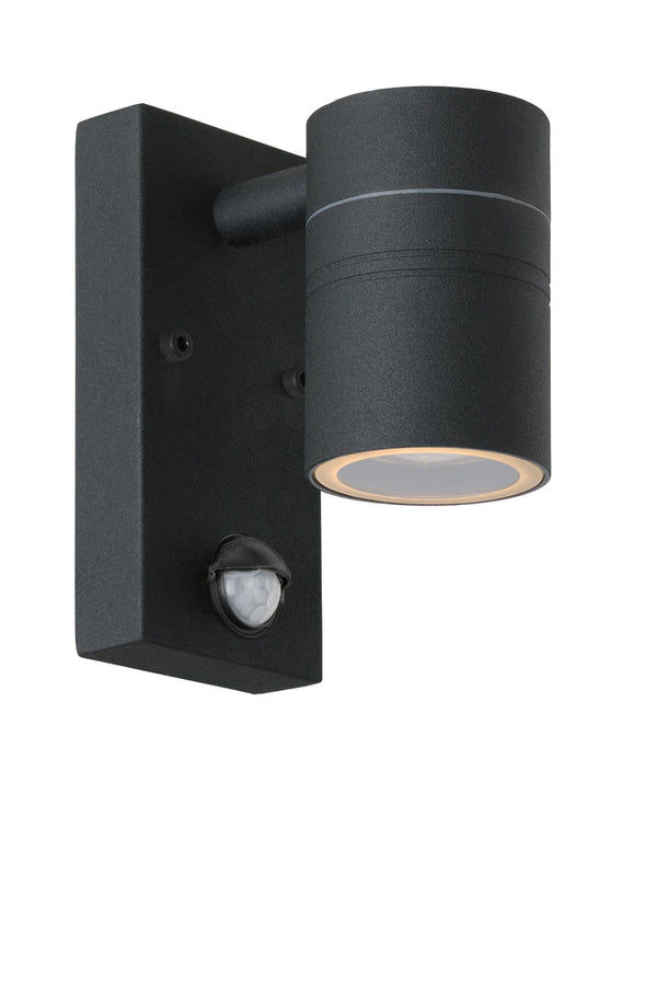 Lucide ARNE-LED wandspot voor binnen en buiten met bewegings- en dag-nachtsensor Ø 6,3 cm, GU10, 5 W, IP44, zwart