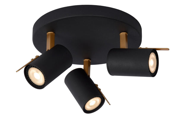 Lucide GRONY dimbare LED-plafondspot 3 × GU10, 3 × 5 W, 2200–3000 K, zwart