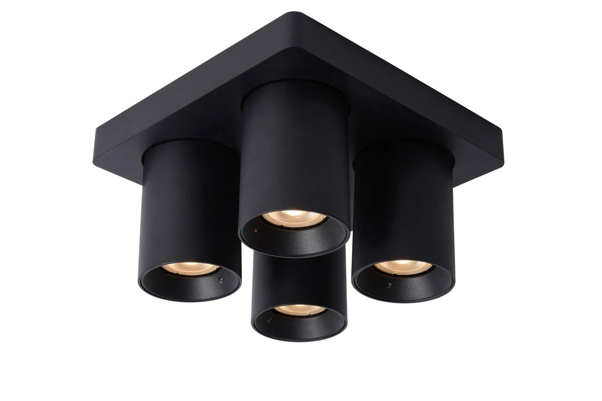 Lucide NIGEL dimbare LED-plafondspot 4 × GU10, 4 × 5 W, 2200–3000 K, zwart