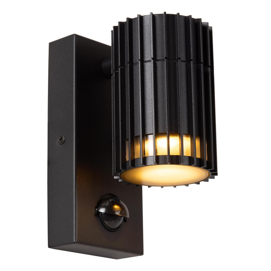 Lucide TIMBALA wandspot voor binnen en buiten met bewegings- en dag-nachtsensor GU10, IP44, zwart