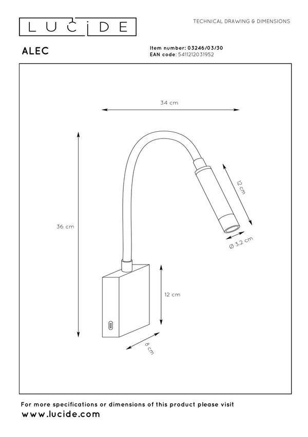 Lucide ALEC dimbare LED-wandspot met 3 dimstanden, G9, 3 W, zwart