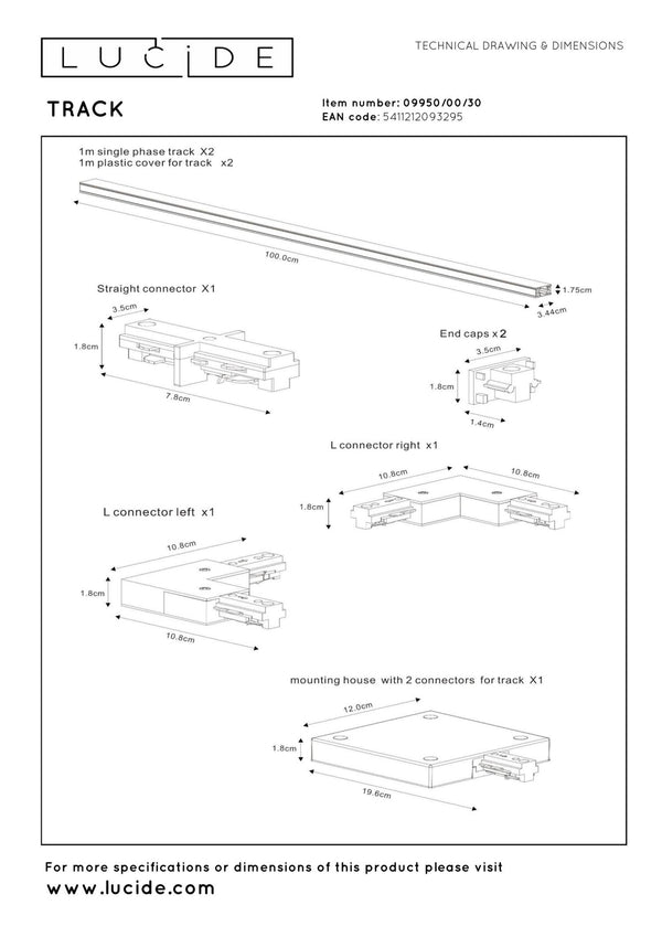 Lucide TRACK Startset railsysteem 2 m, zwart