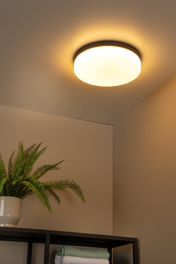 Lucide BISKIT LED-plafondlamp voor de badkamer met bewegingssensor Ø 34,5 cm, 24 W, IP44, zwart