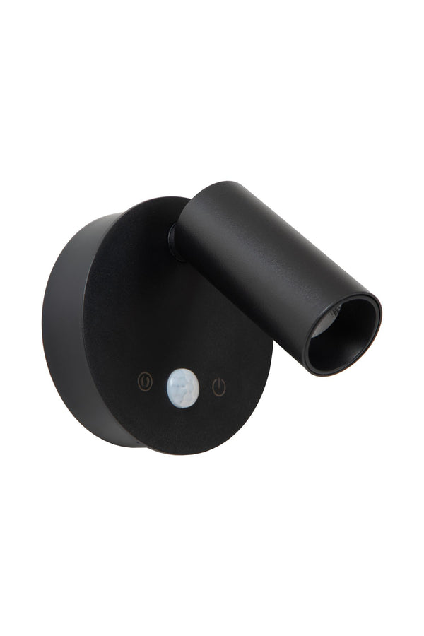 Lucide TONI oplaadbare LED-wandspot met dimfunctie en bewegingssensor Ø 8,1 cm, 2 W, 2700–4000 K, zwart