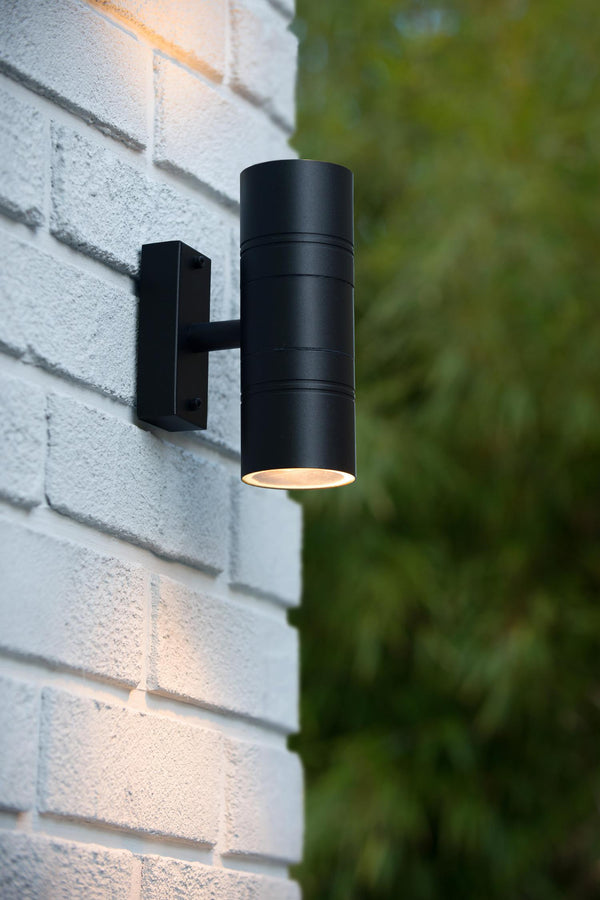 Lucide ARNE-LED wandspot voor binnen en buiten Ø 6,3 cm, 2 × GU10, 2 × 5 W, IP44, zwart