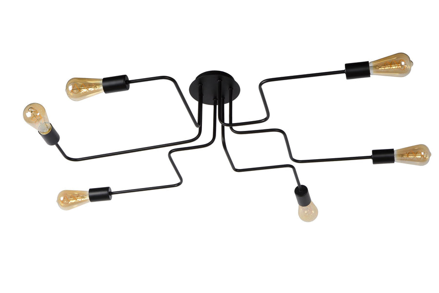 Lucide LESTER plafondlamp 6 × E27, zwart