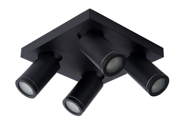 Lucide TAYLOR dimbare LED-plafondspot voor de badkamer 4 × GU10, 4 × 5 W, IP44, 2200–3000 K, zwart