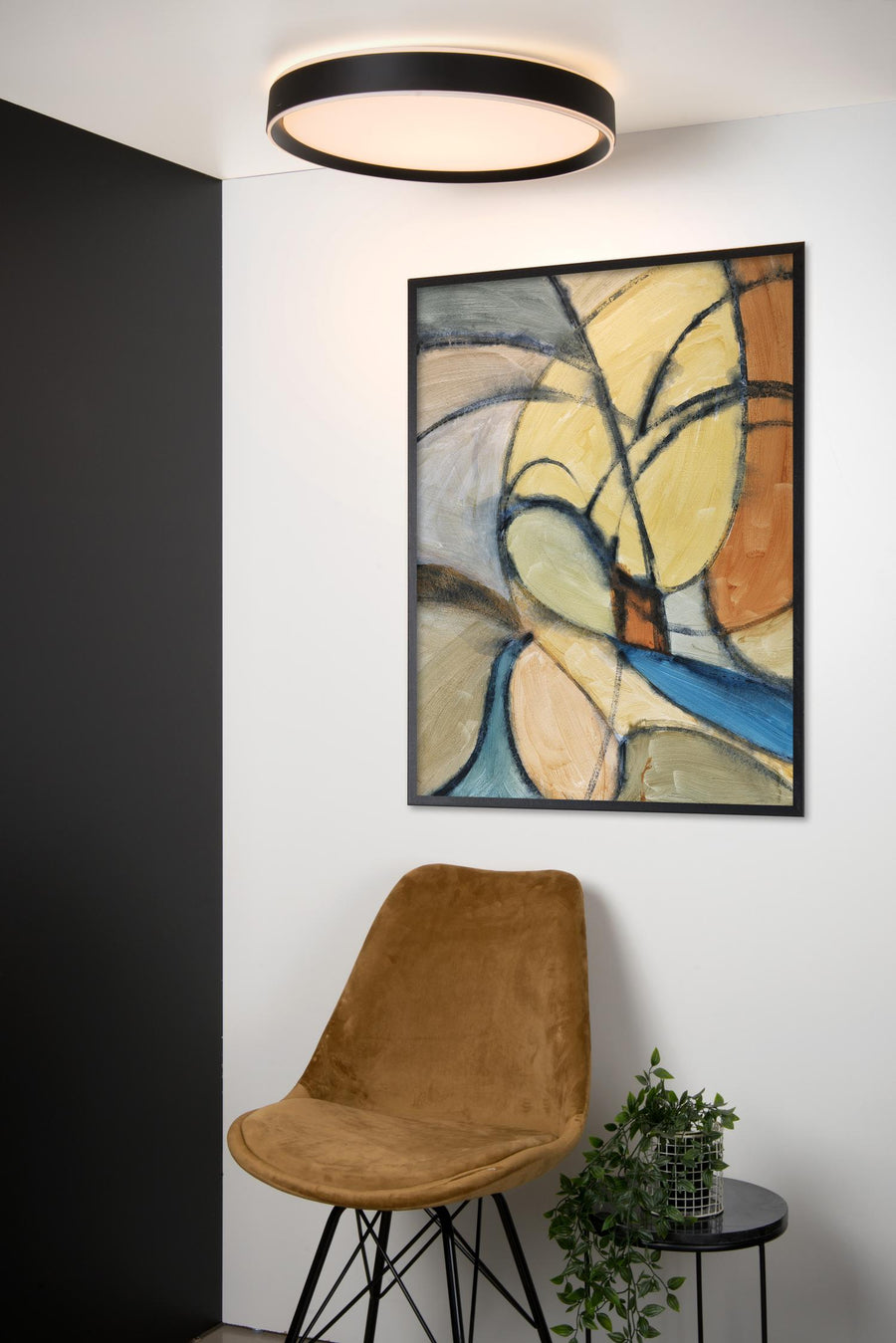 Lucide NURIA dimbare LED-plafondlamp met 3 dimstanden, Ø 50 cm, 36 W, zwart
