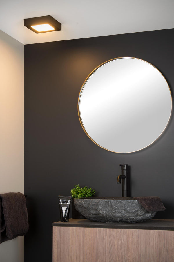 Lucide BRICE-LED dimbare LED-plafondlamp voor de badkamer 15 W, IP44, zwart