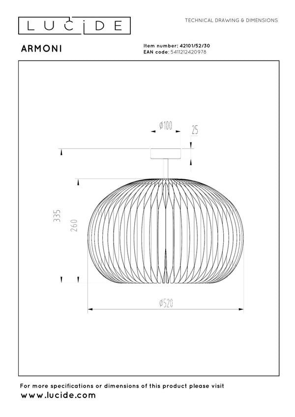 Lucide ARMONI plafondlamp Ø 52 cm, E27, zwart