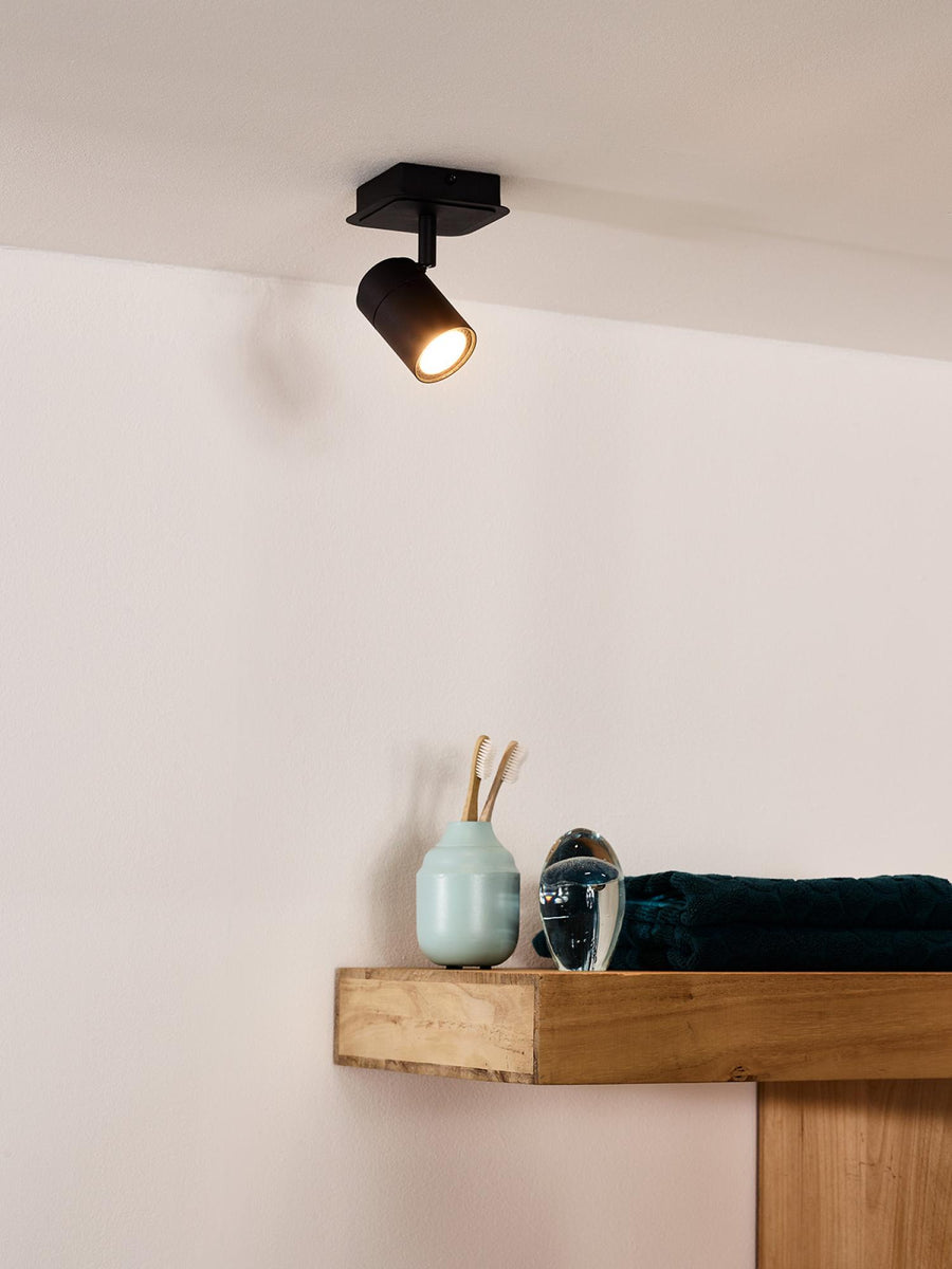Lucide LENNERT dimbare LED-plafondspot voor de badkamer GU10, 5 W, IP44, zwart