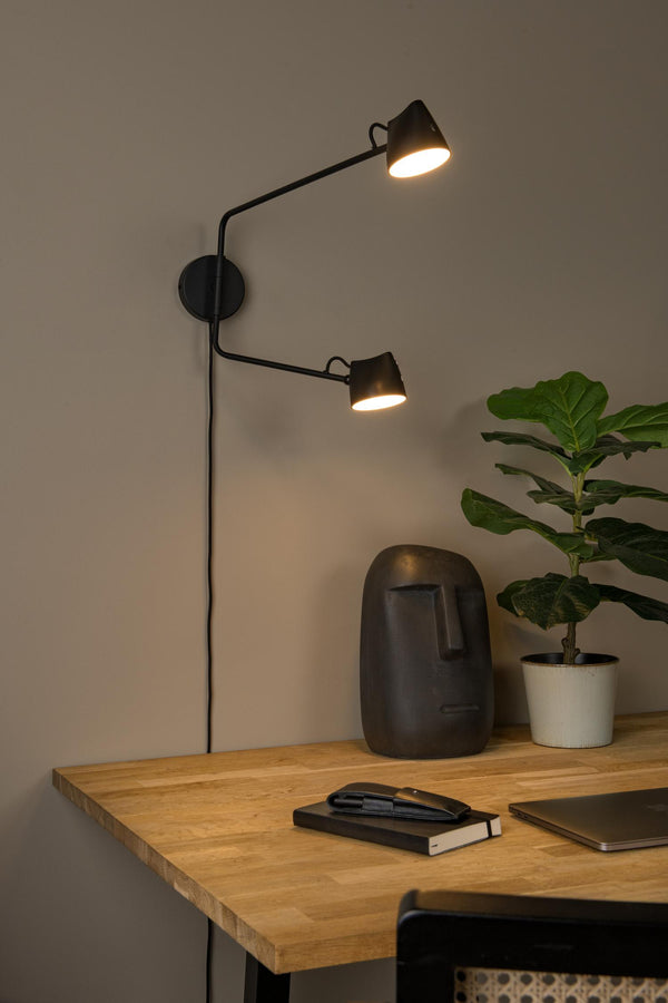 Lucide MILNE dimbare LED-wandlamp 2 × 8 W, zwart