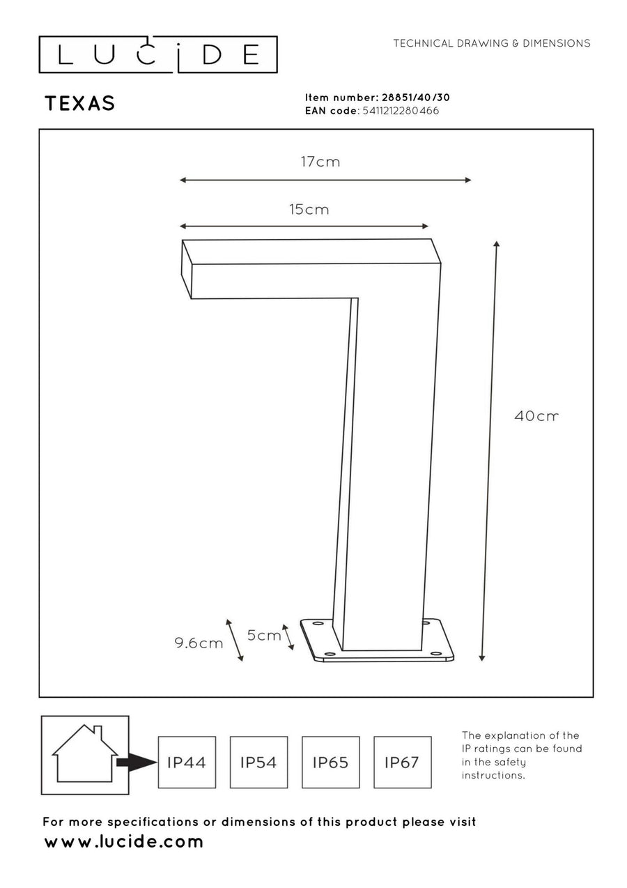 Lucide TEXAS LED-paallamp 8 W, IP54, antraciet