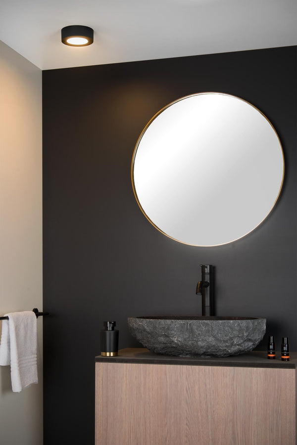 Lucide BRICE-LED dimbare LED-plafondlamp voor de badkamer Ø 11,7 cm, 8 W, IP44, zwart