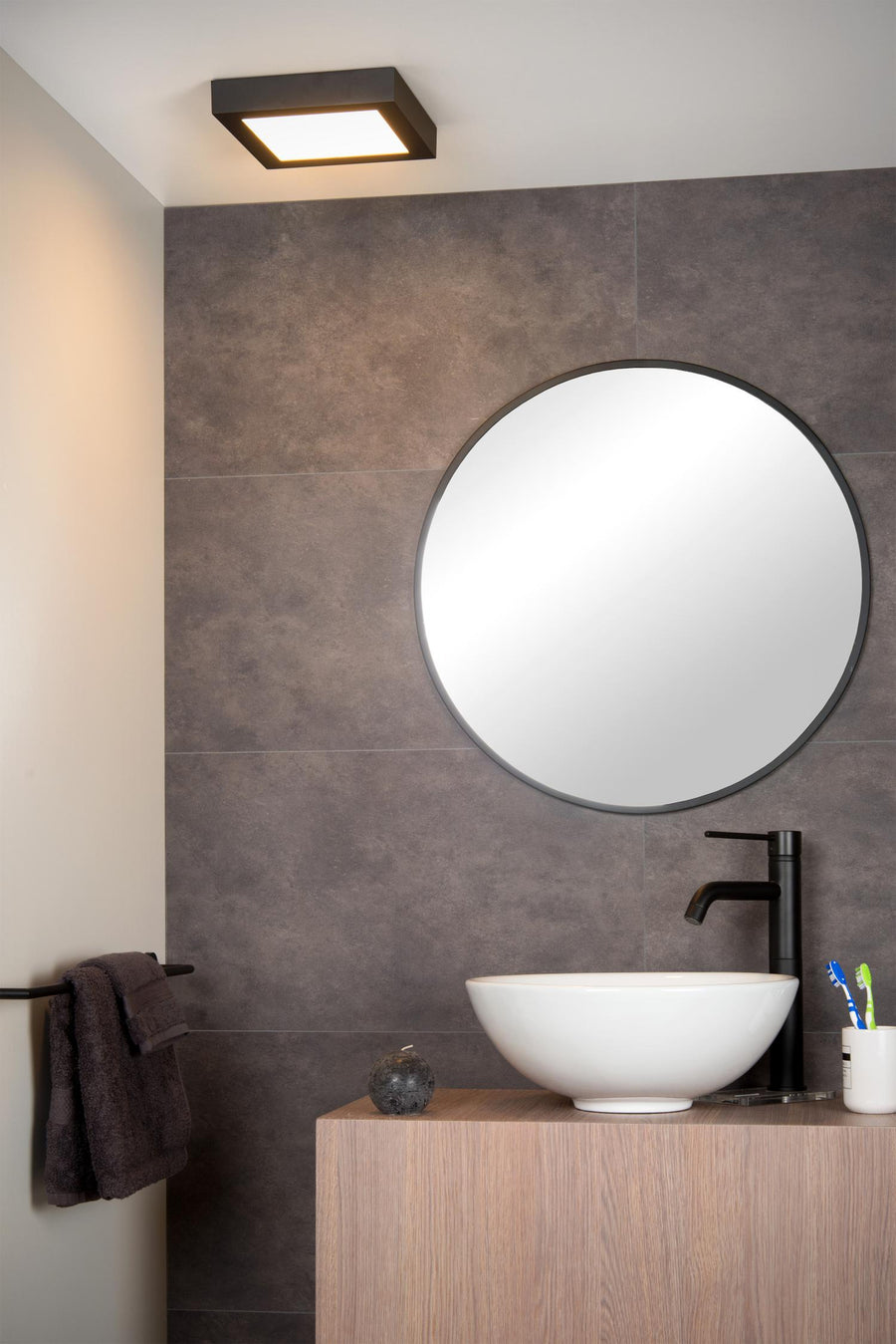 Lucide BRICE-LED dimbare LED-plafondlamp voor de badkamer 22 W, IP44, zwart