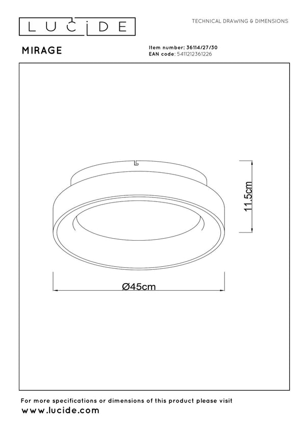 Lucide MIRAGE dimbare LED-plafondlamp Ø 45 cm, 33 W, zwart